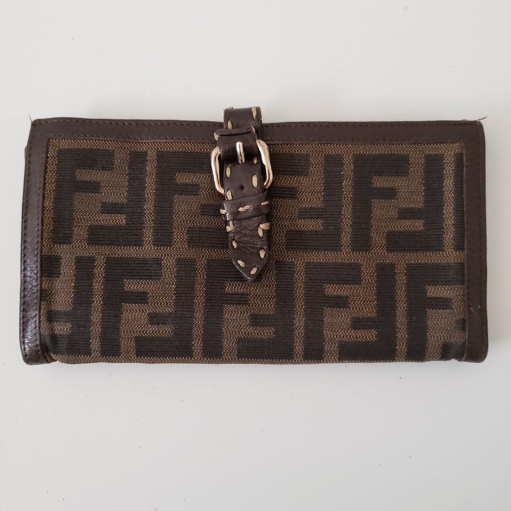 Fendi snap buckle closure leather wallet